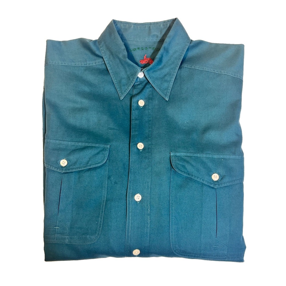 Vintage Nordstrom The Natural Style Mens 16R XL Green Utility Shirt 2 Pocket 90s